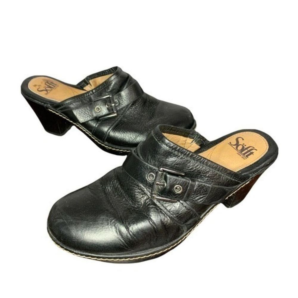 Sofft Womens 8.5M Baize Slip On Mule Clogs Heel Sandal Black Leather‎ 1084401